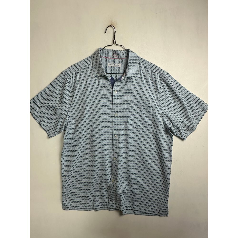 Tommy Bahamas Men's Button‎ Down Shirt Large 100% Silk Monaco Blue NWT